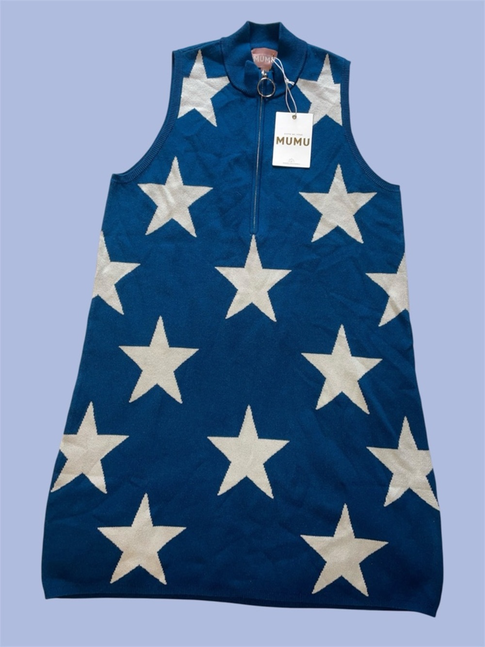 Show Me Your MuMu Navy Stars Knit Zoe Zip Dress